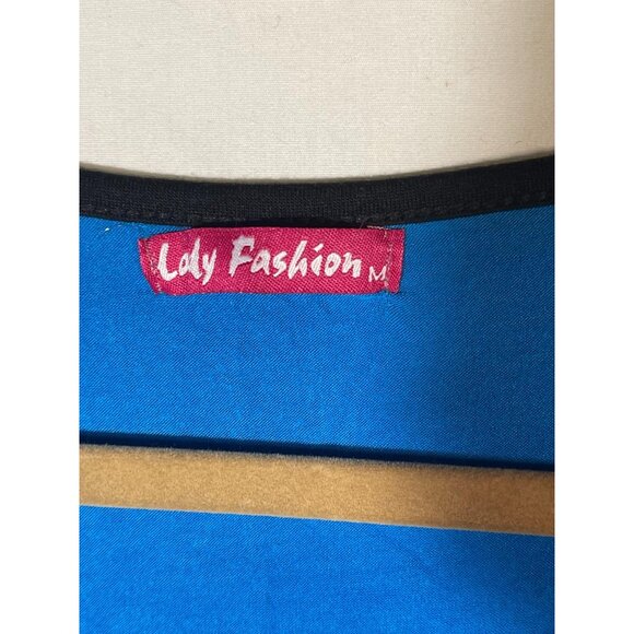 lady fashion short sleeve shirt blue black embellished butterfly medium READ - Picture 7 of 14